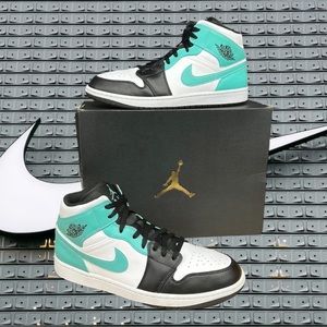 Nike Air Jordan 1 Mid White Tropical Twist Aqua Black #554724-132 Men's Size 13